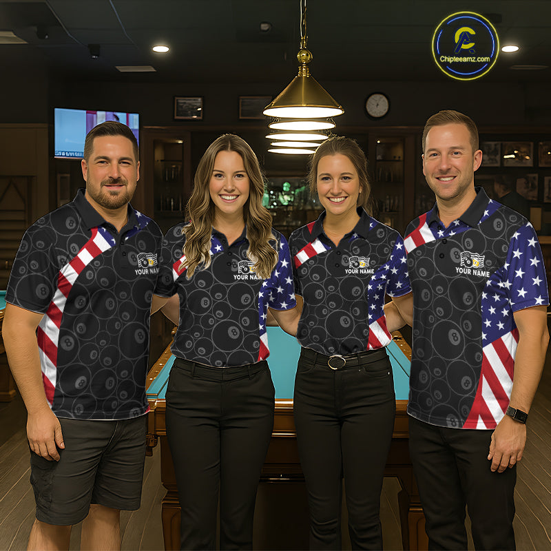Custom 8 Ball Pattern Billiard Shirt For Women Personalized Team Name Polo 1/4-Zip Pool Billiard Team Jersey NYN4654