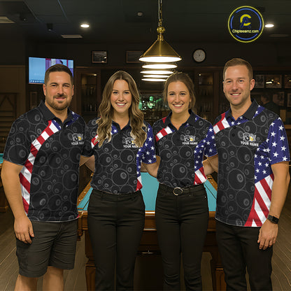 Custom 8 Ball Pattern Billiard Shirt For Women Personalized Team Name Polo 1/4-Zip Pool Billiard Team Jersey NYN4654
