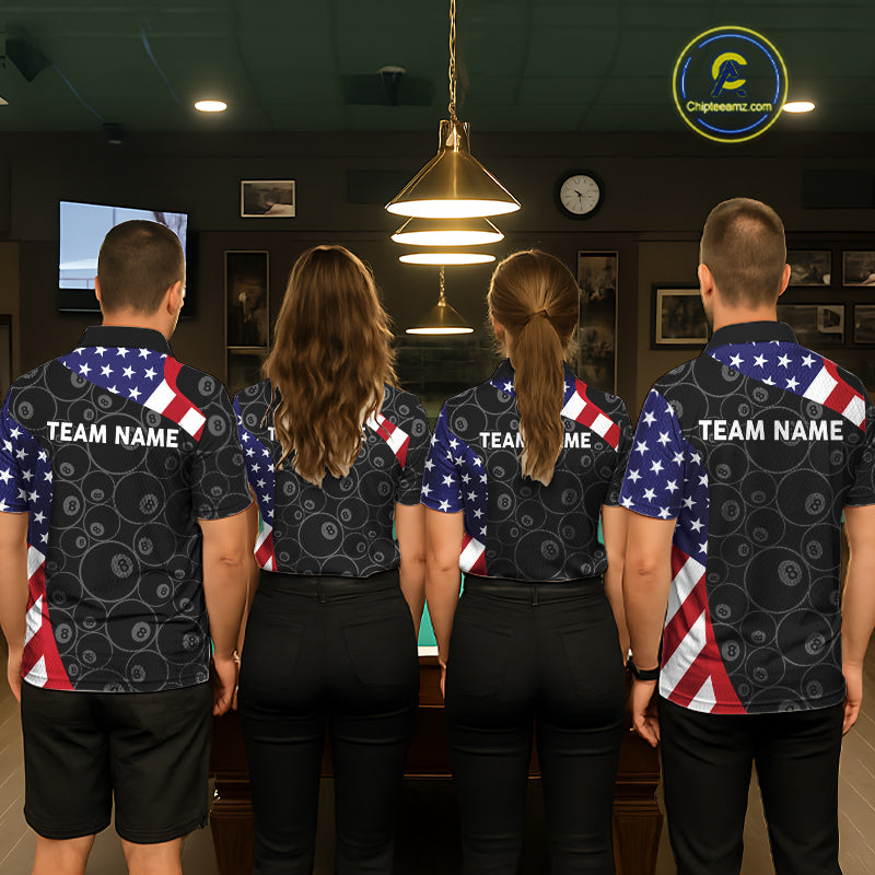 Custom 8 Ball Pattern Billiard Shirt For Women Personalized Team Name Polo 1/4-Zip Pool Billiard Team Jersey NYN4654