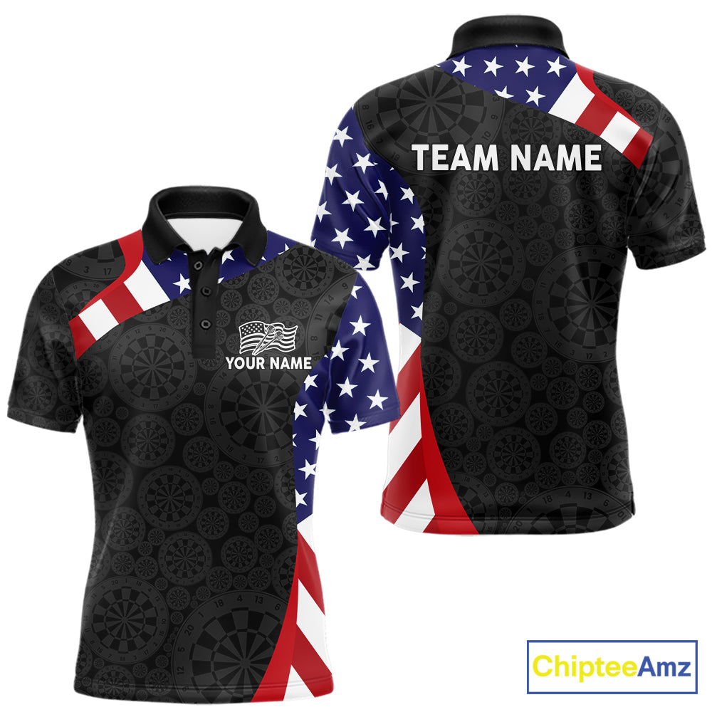 Custom US Flag Darts Shirt For Men Personalized Team Name Polo 1/4-Zip Dart Tournament Jersey NYN4655