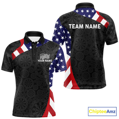 Custom US Flag Darts Shirt For Men Personalized Team Name Polo 1/4-Zip Dart Tournament Jersey NYN4655
