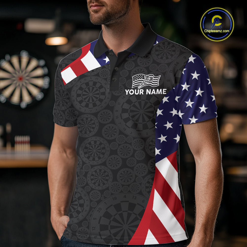 Custom US Flag Darts Shirt For Men Personalized Team Name Polo 1/4-Zip Dart Tournament Jersey NYN4655