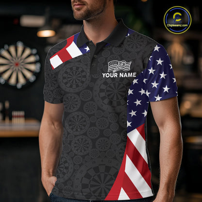 Custom US Flag Darts Shirt For Men Personalized Team Name Polo 1/4-Zip Dart Tournament Jersey NYN4655