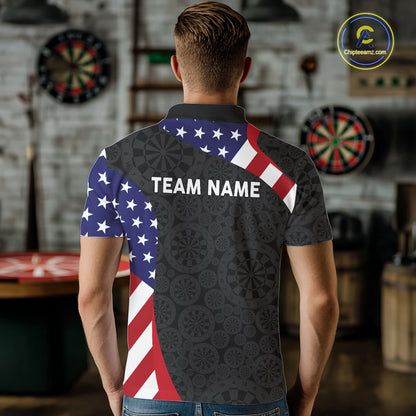 Custom US Flag Darts Shirt For Men Personalized Team Name Polo 1/4-Zip Dart Tournament Jersey NYN4655