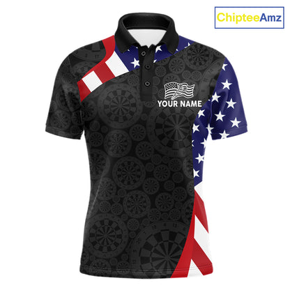 Custom US Flag Darts Shirt For Men Personalized Team Name Polo 1/4-Zip Dart Tournament Jersey NYN4655