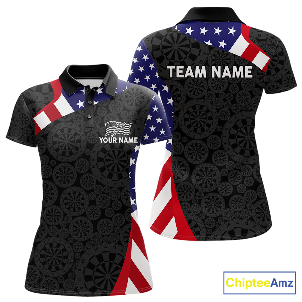 Custom US Flag Darts Shirt For Women Personalized Team Name Polo 1/4-Zip Dart Tournament Jersey NYN4655