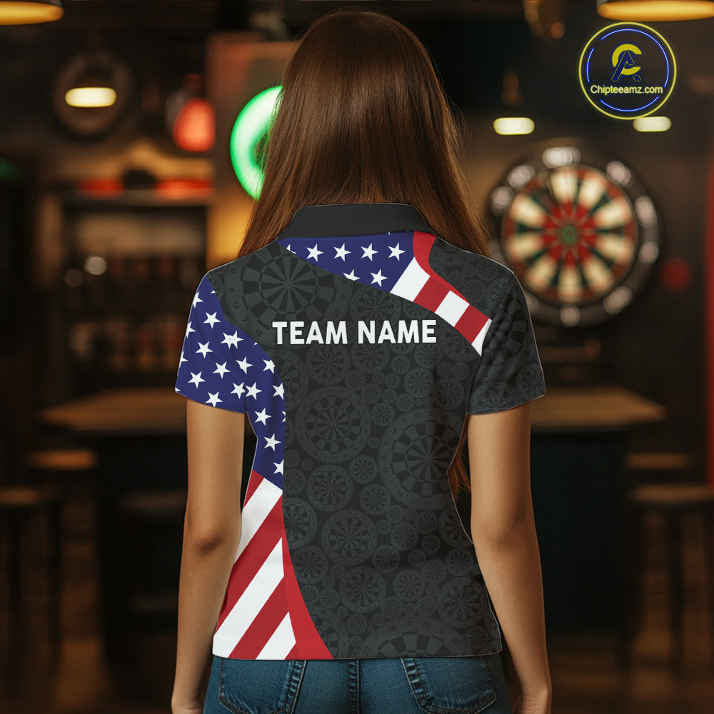 Custom US Flag Darts Shirt For Women Personalized Team Name Polo 1/4-Zip Dart Tournament Jersey NYN4655