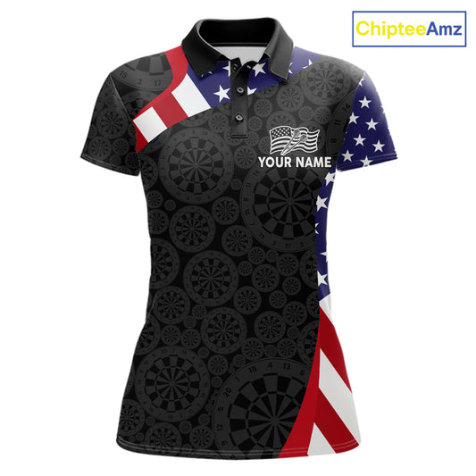 Custom US Flag Darts Shirt For Women Personalized Team Name Polo 1/4-Zip Dart Tournament Jersey NYN4655