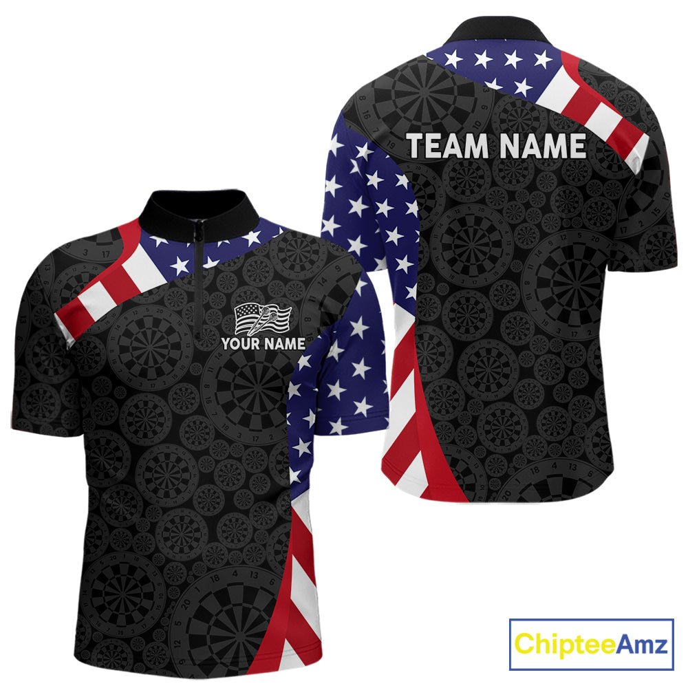 Custom US Flag Darts Shirt For Men Personalized Team Name Polo 1/4-Zip Dart Tournament Jersey NYN4655