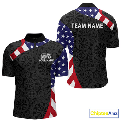 Custom US Flag Darts Shirt For Men Personalized Team Name Polo 1/4-Zip Dart Tournament Jersey NYN4655