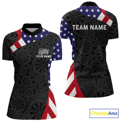Custom US Flag Darts Shirt For Women Personalized Team Name Polo 1/4-Zip Dart Tournament Jersey NYN4655
