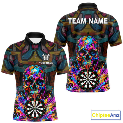Custom Skull Dart Polo 1/4-Zip Shirt For Men Personalized Colorful Graffiti Dart Team Tournament Shirt NYN4660