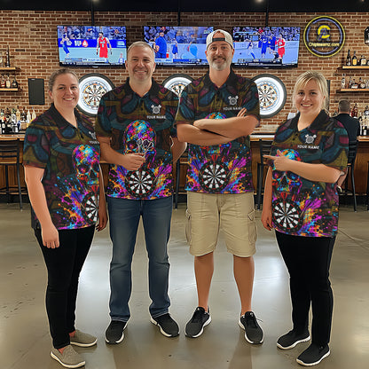 Custom Skull Dart Polo 1/4-Zip Shirt For Men Personalized Colorful Graffiti Dart Team Tournament Shirt NYN4660
