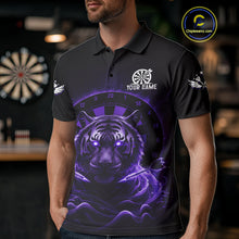 Load image into Gallery viewer, Black And Purple Smokes Tiger Dartboard Custom Mens Polo Dart Shirt Funny Dart Jerseys NYN1781