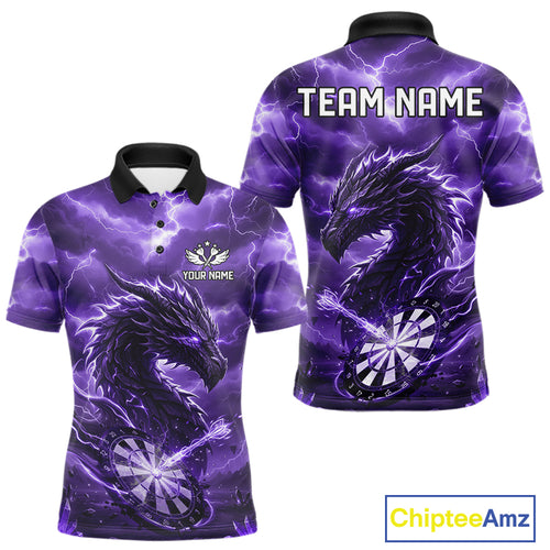 Lightning Dragon Purple Dartboard Custom Dart Men Polo Shirt Outfits Dart Jerseys NYN1786