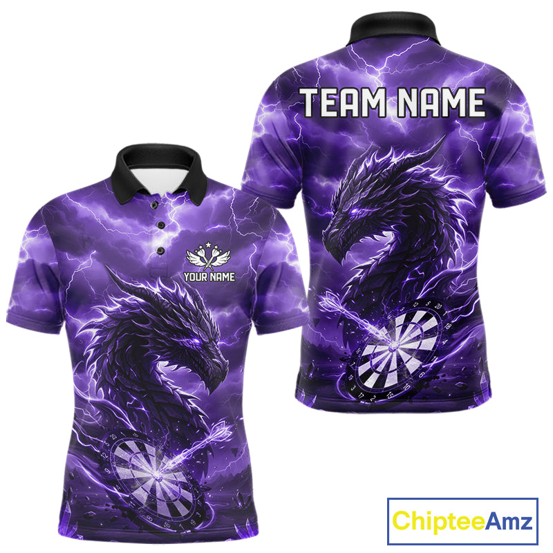 Lightning Dragon Purple Dartboard Custom Dart Men Polo Shirt Outfits Dart Jerseys NYN1786