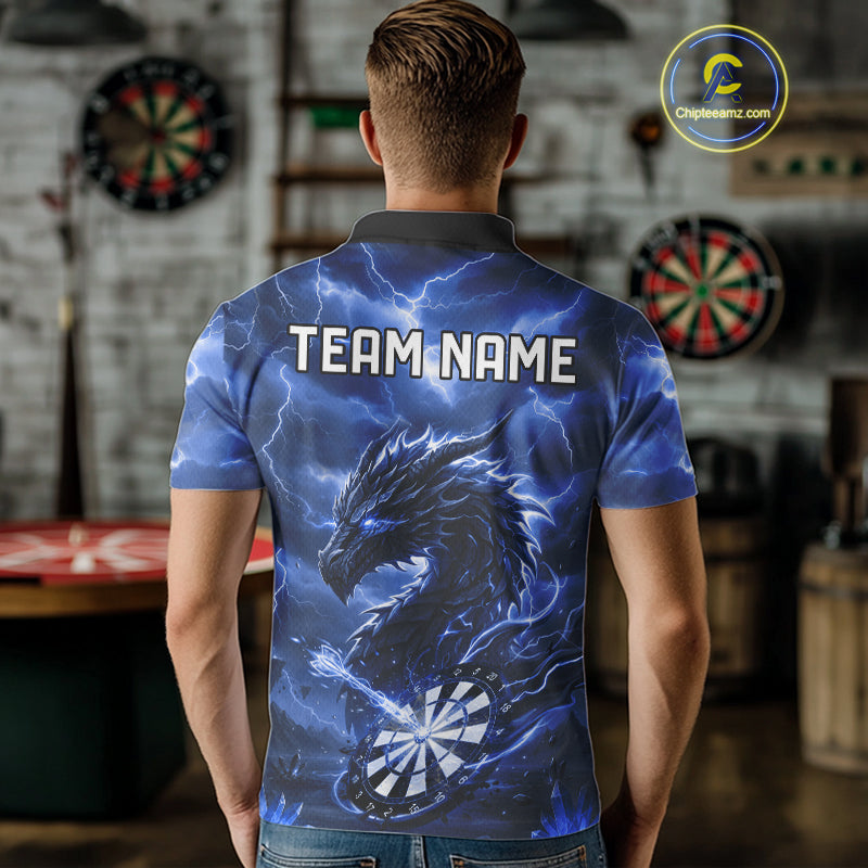 Lightning Dragon Blue Dartboard Custom Dart Men Polo Shirt Outfits Dart Jerseys NYN1787