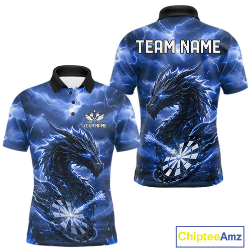 Lightning Dragon Blue Dartboard Custom Dart Men Polo Shirt Outfits Dart Jerseys NYN1787