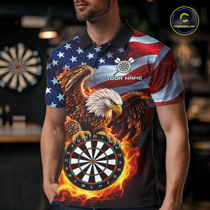 Custom Flame Eagle Patriotic Darts Shirt For Men Personalized US Flag Darts Team Jersey NYN5028