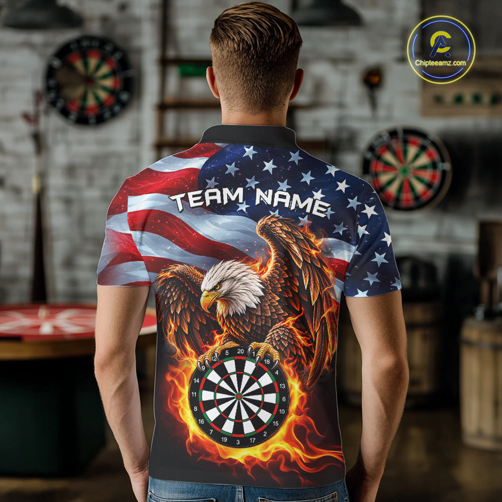 Custom Flame Eagle Patriotic Darts Shirt For Men Personalized US Flag Darts Team Jersey NYN5028