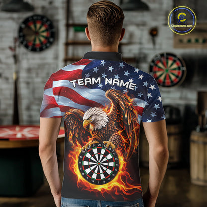 Custom Flame Eagle Patriotic Darts Shirt For Men Personalized US Flag Darts Team Jersey NYN5028