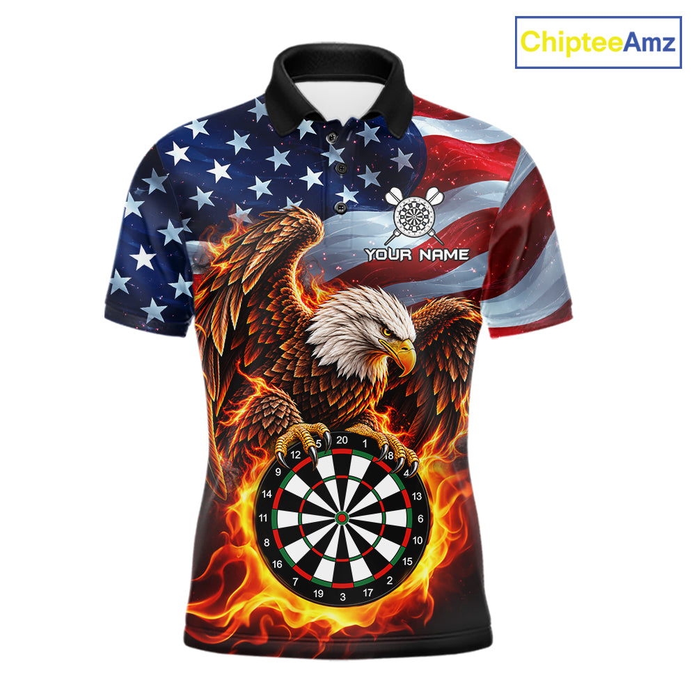 Custom Flame Eagle Patriotic Darts Shirt For Men Personalized US Flag Darts Team Jersey NYN5028