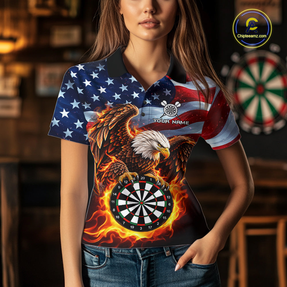 Custom Flame Eagle Patriotic Darts Shirt For Women Personalized US Flag Darts Team Jersey NYN5028