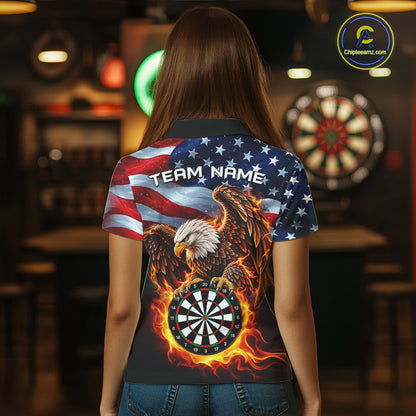 Custom Flame Eagle Patriotic Darts Shirt For Women Personalized US Flag Darts Team Jersey NYN5028