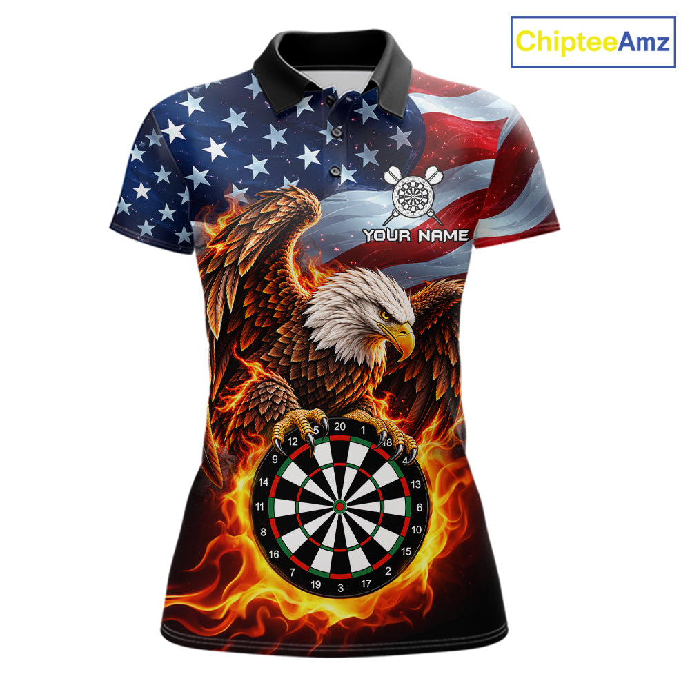 Custom Flame Eagle Patriotic Darts Shirt For Women Personalized US Flag Darts Team Jersey NYN5028