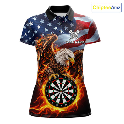 Custom Flame Eagle Patriotic Darts Shirt For Women Personalized US Flag Darts Team Jersey NYN5028