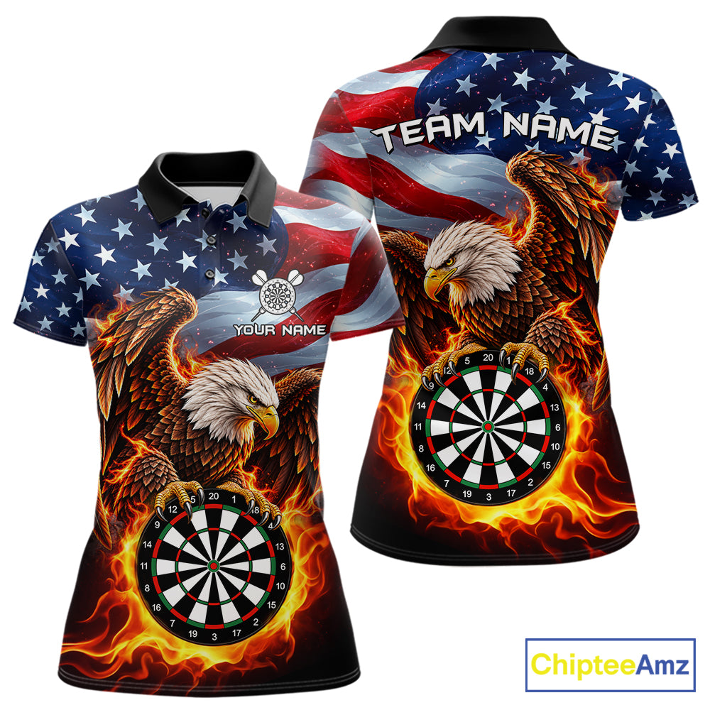Custom Flame Eagle Patriotic Darts Shirt For Women Personalized US Flag Darts Team Jersey NYN5028