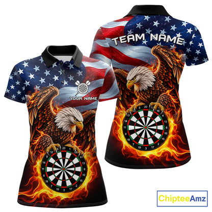 Custom Flame Eagle Patriotic Darts Shirt For Women Personalized US Flag Darts Team Jersey NYN5028