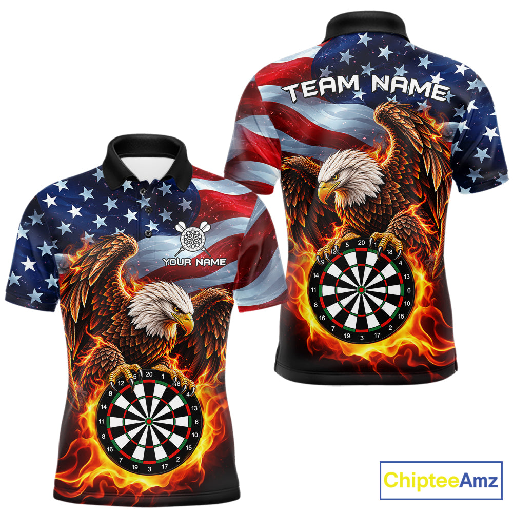Custom Flame Eagle Patriotic Darts Shirt For Men Personalized US Flag Darts Team Jersey NYN5028