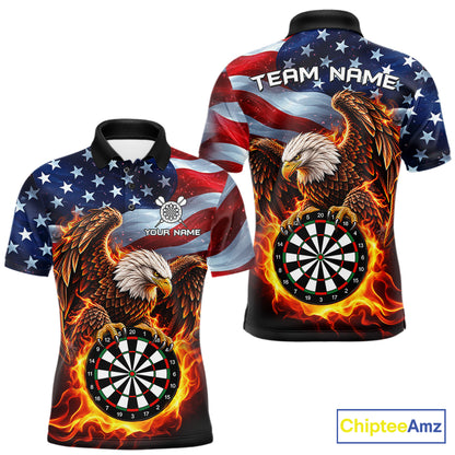Custom Flame Eagle Patriotic Darts Shirt For Men Personalized US Flag Darts Team Jersey NYN5028