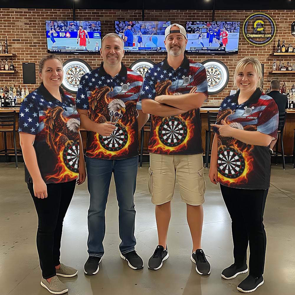 Custom Flame Eagle Patriotic Darts Shirt For Women Personalized US Flag Darts Team Jersey NYN5028