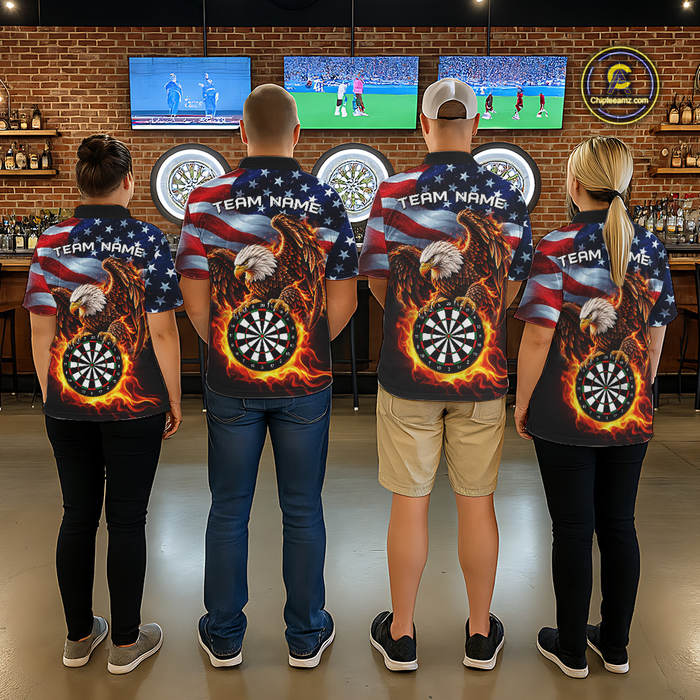 Custom Flame Eagle Patriotic Darts Shirt For Women Personalized US Flag Darts Team Jersey NYN5028