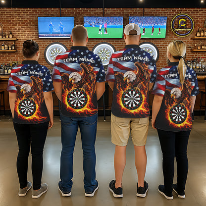 Custom Flame Eagle Patriotic Darts Shirt For Women Personalized US Flag Darts Team Jersey NYN5028