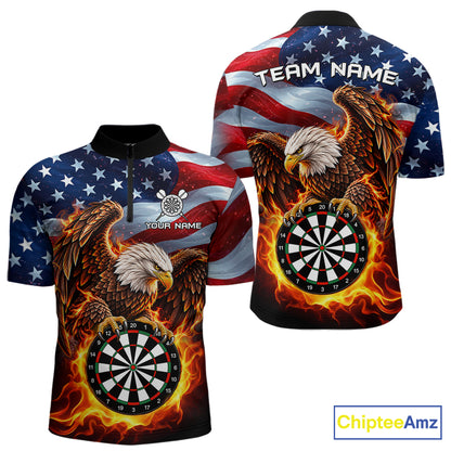 Custom Flame Eagle Patriotic Darts Shirt For Men Personalized US Flag Darts Team Jersey NYN5028