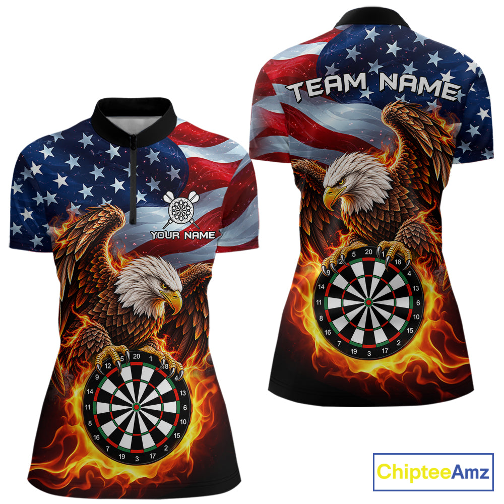 Custom Flame Eagle Patriotic Darts Shirt For Women Personalized US Flag Darts Team Jersey NYN5028