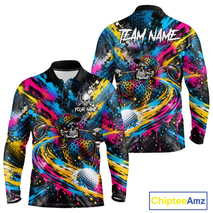 Skeleton Splatter Golf Polo Shirt For Men Custom Neon Colorful Golf Jersey Golf Apparel Gift NYN5031