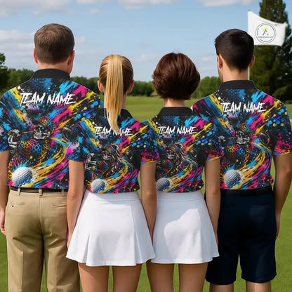 Skeleton Splatter Golf Polo Shirt For Men Custom Neon Colorful Golf Jersey Golf Apparel Gift NYN5031