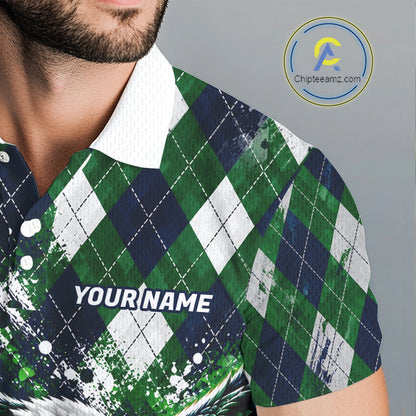 Green Argyle Pattern Eagle Golf Polo Shirt Custom Argyle Golf Team Golf Jersey For Men NYN5034