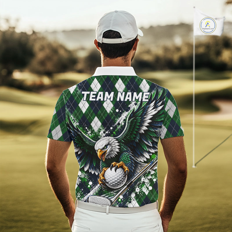 Green Argyle Pattern Eagle Golf Polo Shirt Custom Argyle Golf Team Golf Jersey For Men NYN5034