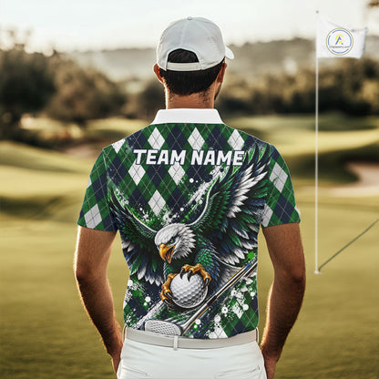 Green Argyle Pattern Eagle Golf Polo Shirt Custom Argyle Golf Team Golf Jersey For Men NYN5034
