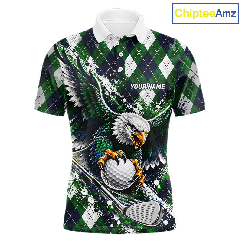 Green Argyle Pattern Eagle Golf Polo Shirt Custom Argyle Golf Team Golf Jersey For Men NYN5034