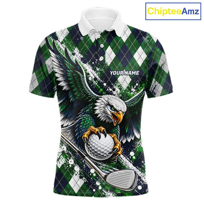 Green Argyle Pattern Eagle Golf Polo Shirt Custom Argyle Golf Team Golf Jersey For Men NYN5034