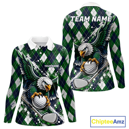 Green Argyle Pattern Eagle Golf Polo Shirt Custom Argyle Golf Team Golf Jersey For Women NYN5034