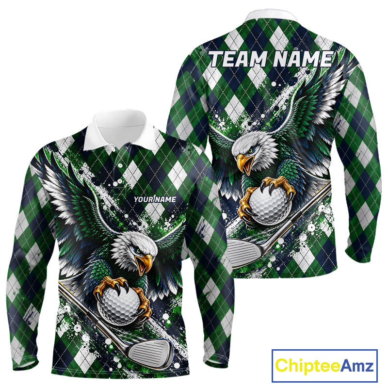 Green Argyle Pattern Eagle Golf Polo Shirt Custom Argyle Golf Team Golf Jersey For Men NYN5034