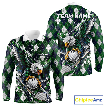 Green Argyle Pattern Eagle Golf Polo Shirt Custom Argyle Golf Team Golf Jersey For Men NYN5034
