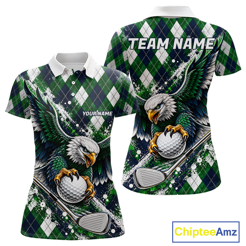 Green Argyle Pattern Eagle Golf Polo Shirt Custom Argyle Golf Team Golf Jersey For Women NYN5034